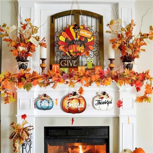 Thanksgiving Decoration Wood Pumpkin Turkey Door Wall Wreath for Front Door - Picture 6 of 8